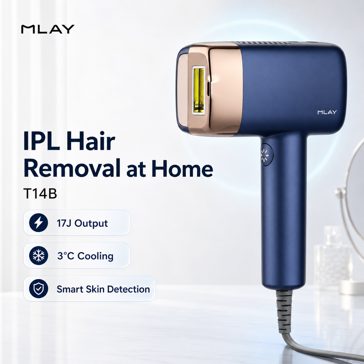 MLAY T14pro IPL Hair Removal Device | FDA Registered, Ice Cooling System, Skin Tone Recognition, Painless Safe for Home Use At-Home Laser Hair Remover T14B
