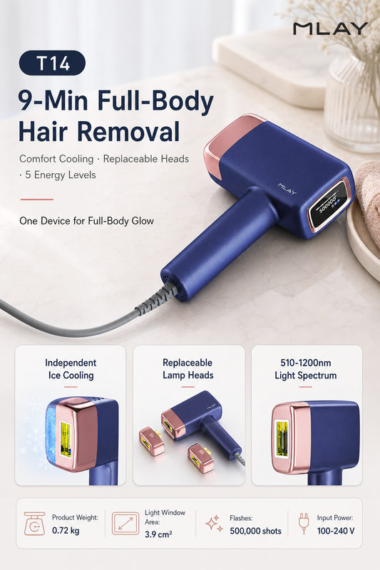 MLAY T14 Ice Cooling IPL Hair Removal Device | 17J High Energy, Painless At-Home Hair Remover